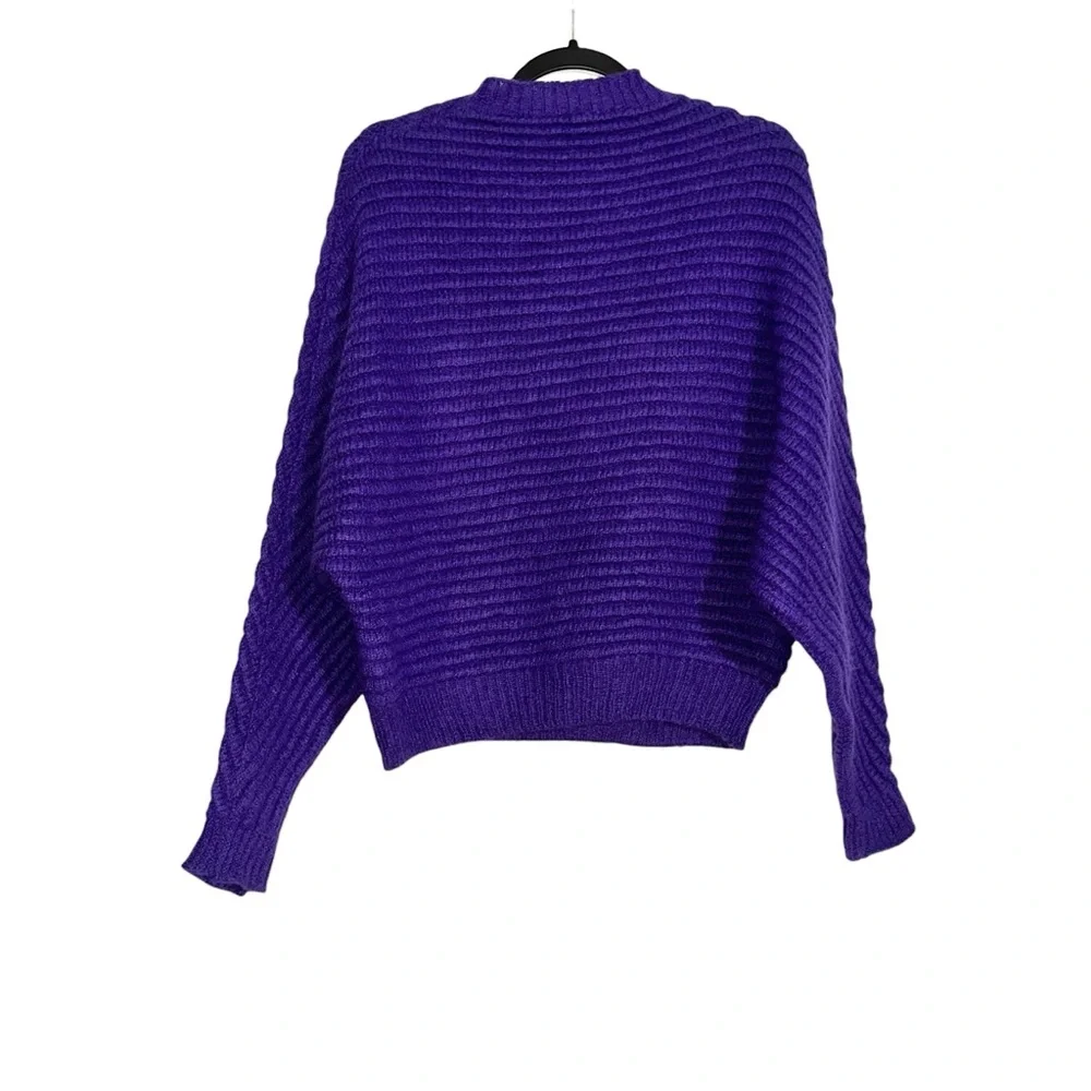 Maje Mousse Mohair Alpaca Blend Purple Dolman Sleeve Ribbed Sweater 1 US SMALL